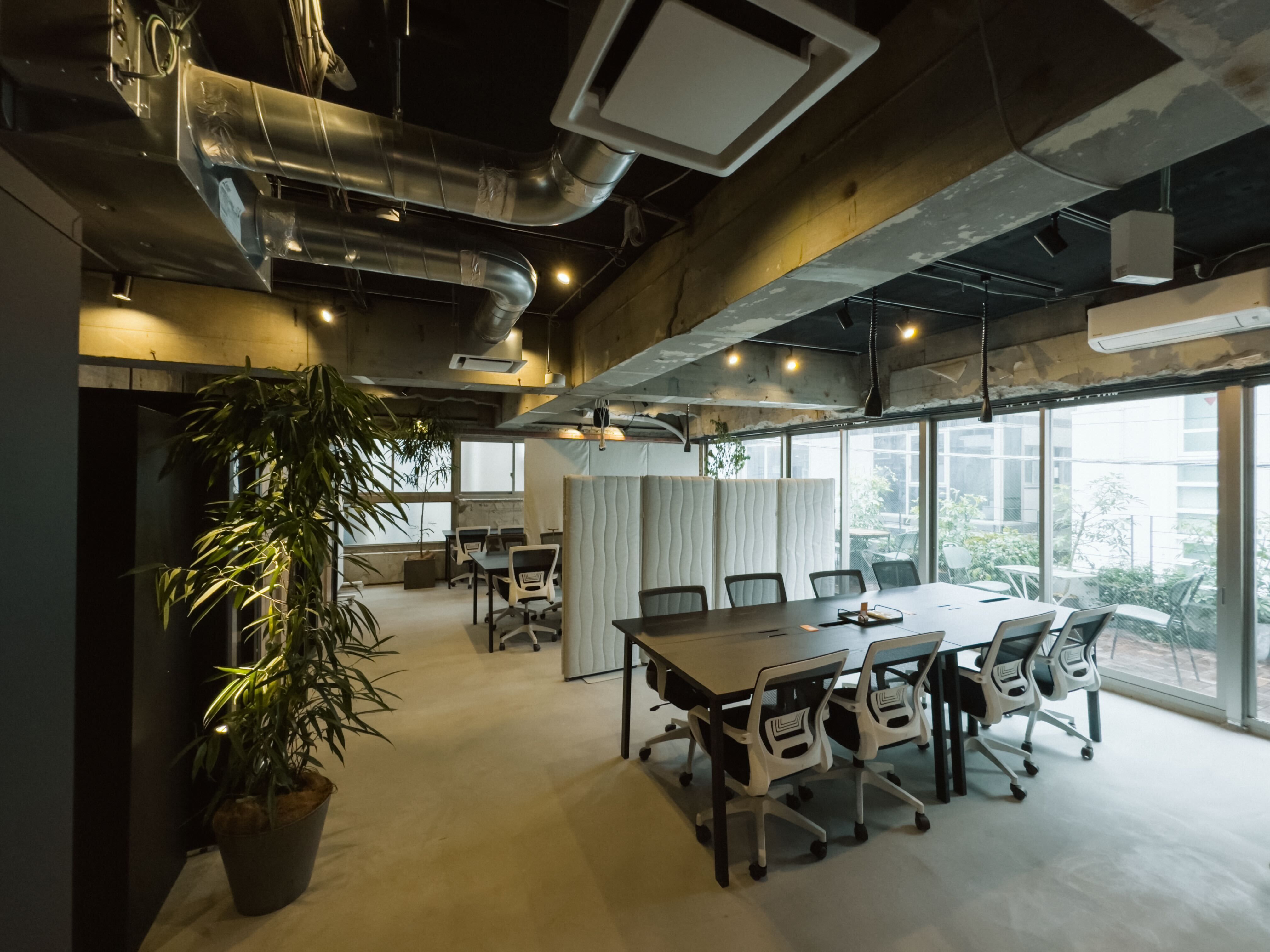 Over Coffee Hub shared workspace with plants and meeting tables