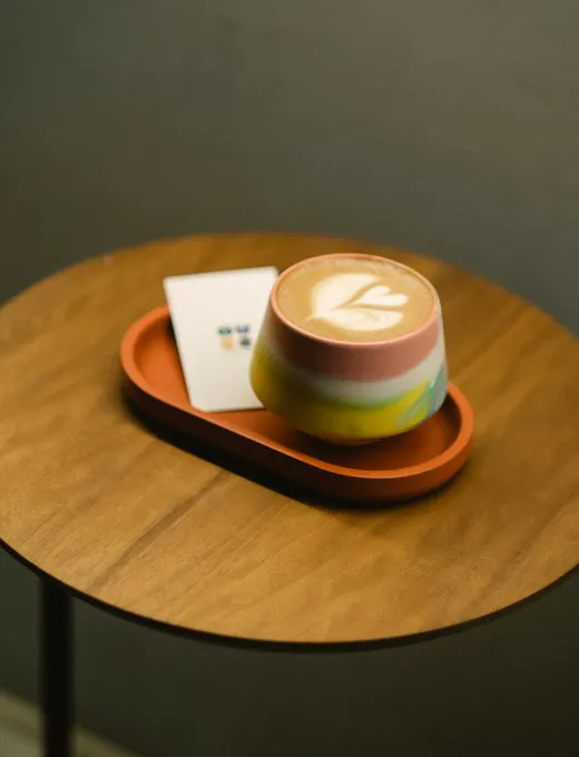 A latte served at Over Coffee Hub