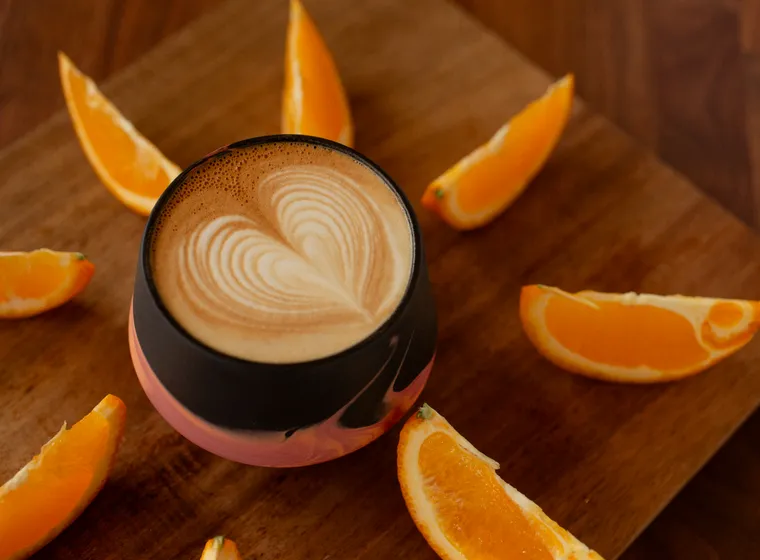 Orange latte served over ice
